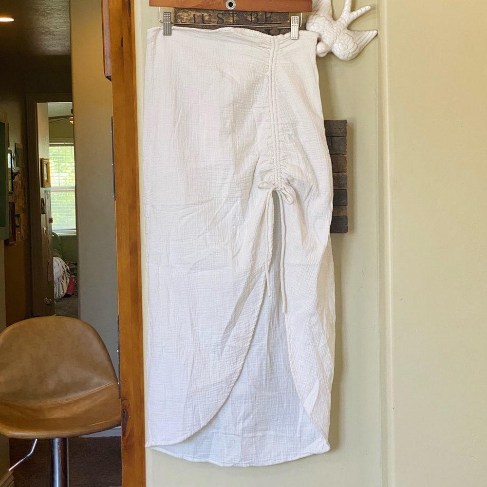 Free People New Natural Cerine Ruched Midi Skirt in Ivory NWOT - Picture 12 of 16